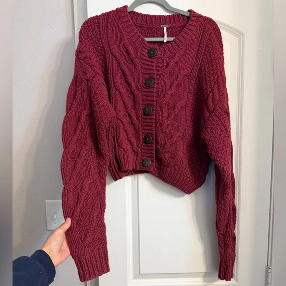 Free People Bonfire Cable Knit Cardi in Cowboy - Picture 3 of 6